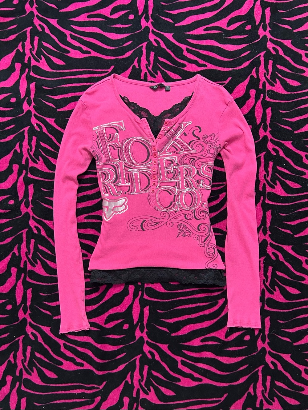 Grail Y2K Vintage 2000s Fox Racing Pink Thermal Henley - Picture 1 of 3